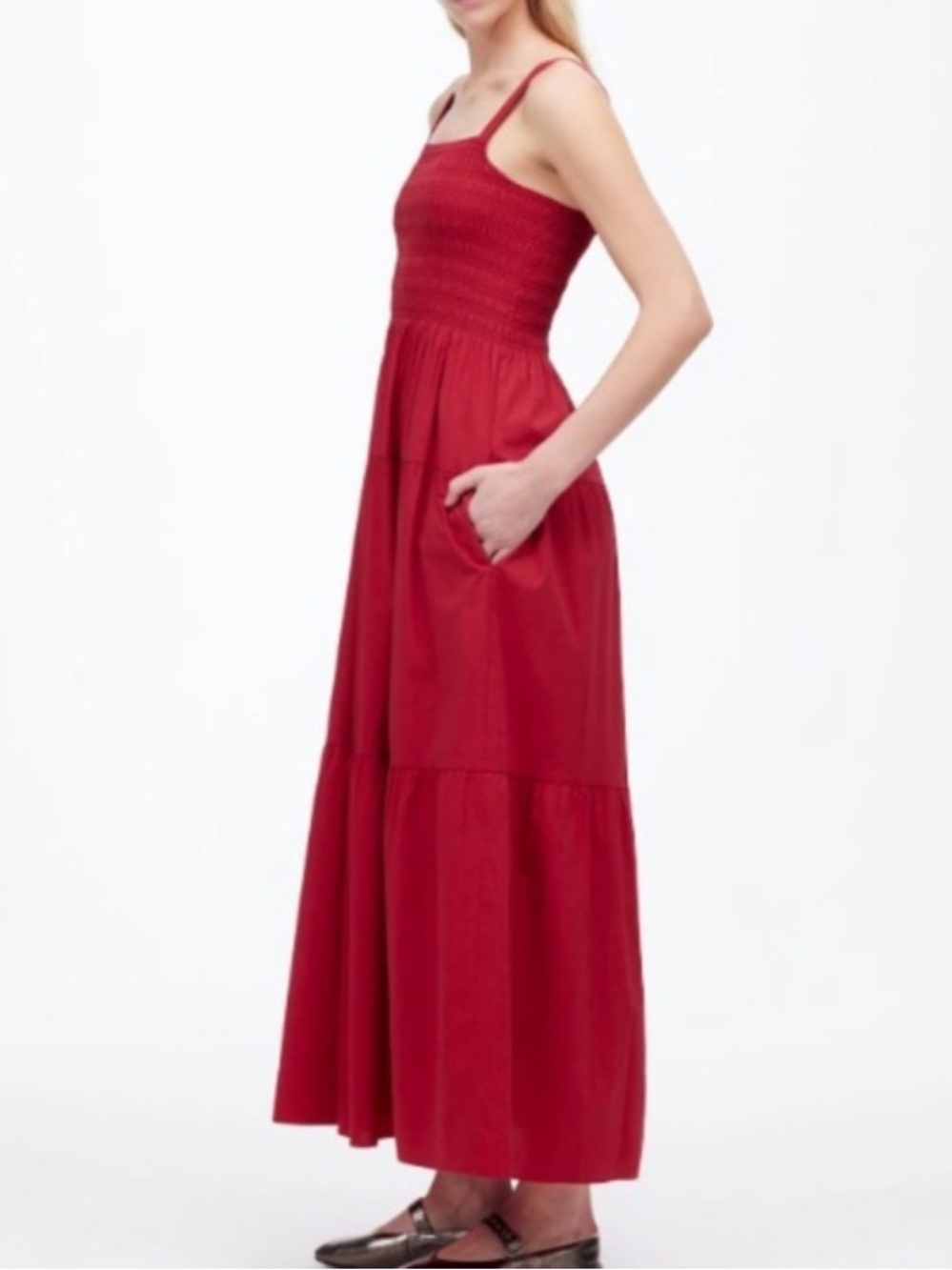 Madewell Red Smocked Maxi Dress